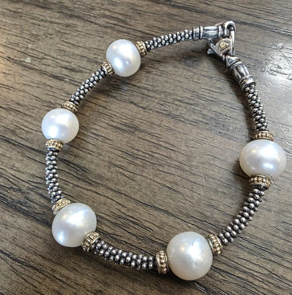 Lagos Soild 18k Gold & Sterling Silver Caviar Pearl Bracelet - Picture 7 of 10